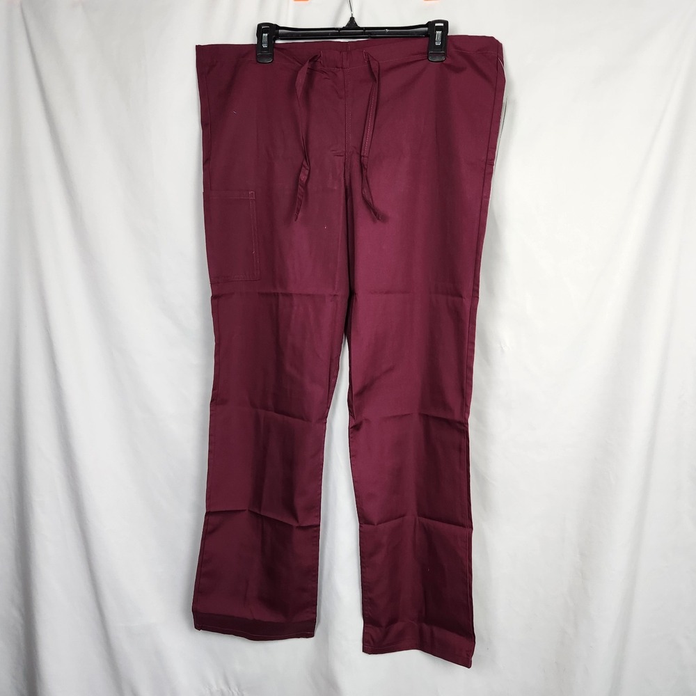 NWT‎ Scrub Zone by Landau Unisex Scrub Pants Straight Leg Drawstring Wine Sz S